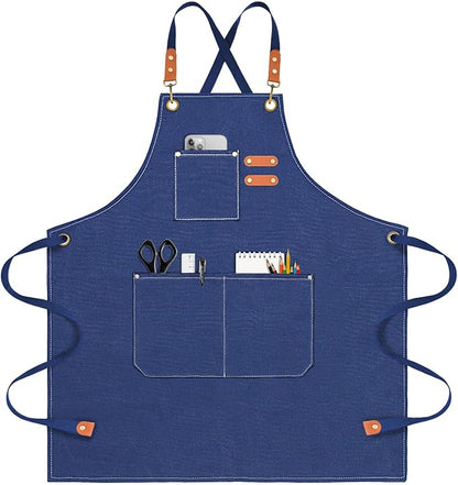OUNLEN Chef Apron for Men Women Canvas Aprons with 3 Pockets Cross Back Resistant Work Apron for Cooking by OUNLENAPRON