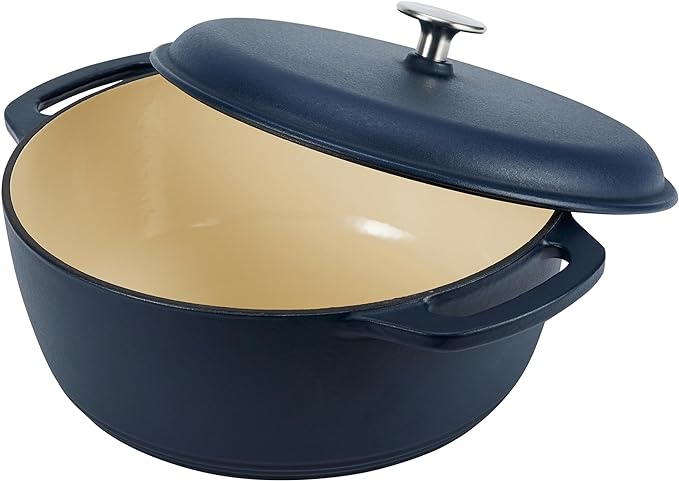 Amazon Basics Enameled Cast Iron Dutch Oven Pot with Lid, Dual Handles, Heavy-Duty, Oven Safe, Round, 6-Quart, Matte Navy - Image 3
