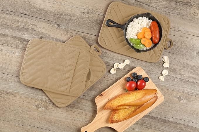 Oven Pot Holder with Pocket Cotton Heat Resistant Coaster Potholder Kitchen Hot Pad Oven Mitts for Cooking Square 7"x9"Set of 5 (Khaki) - Image 7