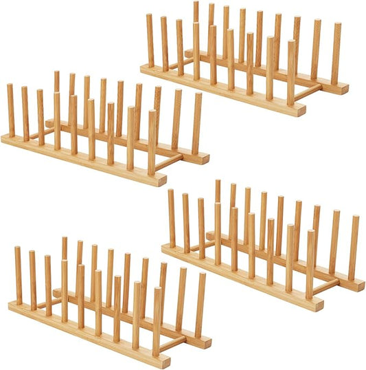 HBlife 4pcs Bamboo Dish Plate Bowl Cup Book Pot Lid Cutting Board Drying Rack Stand Drainer Storage Holder Organizer Kitchen Cabinet (Keep Dry) by HBlife