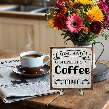 Coffee Bar Sign Plaque, Coffee Signs for Coffee Station, Vintage Coffee Sign Decor for Kitchen, Coffee Bar Accessories, Coffee Themed Gifts, Farmhouse Cafe Sign,Coffee & Tea Bar Decor Signs (Gray&Brown, 5.9x5.9inches) - Image 6