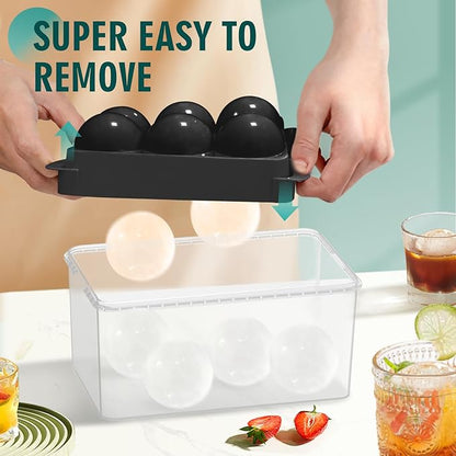 WIBIMEN Large Ice Cube Molds, Big Round Whiskey Ice Cube Trays for Freezer, Easy to Fill & Release, Whiskey Bourbon Cocktail(1.9In*6 Balls- Black/2 Pack) - Image 2