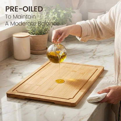 Extra Large Cutting Board Set of 4, Bamboo Cutting Boards for Kitchen with Juice Groove and Handles Kitchen Chopping Board for Meat Cheese board Heavy Duty Serving Tray, Empune - Image 5