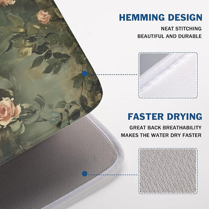 Swans Dish Drying Mat 24x18 Inch, White Swan Drying Mat with Absorbent Reversible Microfiber, Wildlife Aesthetic Dish Drainer Mats Summer Rack Pad for Coffee Countertop Kitchen Protector