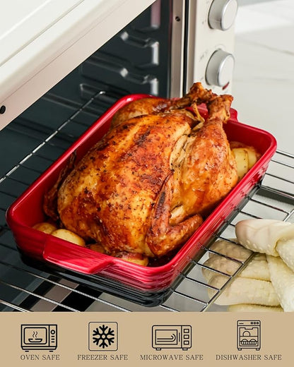 Casserole Dishes For Oven, Heat-Resistant Ceramic Bakeware Set Of 4 Rectangular Baking Dish Set With Handles For Lasagna, Cake, Pie, Dinner, Cooking, Ceramic Baking Dish, Red (9.4"/11.1"/12.2"/14.7") - Image 4