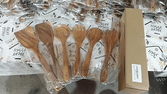 6-Piece Teak Wooden Kitchen Utensil Set – Heat Resistant, Durable, heat resistant Cooking Tools for Nonstick Cookware - Natural Rust-Free Wooden Spatulas & Spoons - Dishwasher Safe by Lonachamari