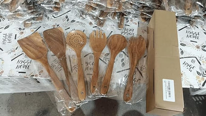 6-Piece Teak Wooden Kitchen Utensil Set – Heat Resistant, Durable, heat resistant Cooking Tools for Nonstick Cookware - Natural Rust-Free Wooden Spatulas & Spoons - Dishwasher Safe by Lonachamari