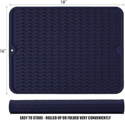 Silicone Dish Drying Mat for Multiple Usage, Easy clean, Eco-friendly, Heat-resistant Dish Drainer Mat for Kitchen Counter,Sink,Refrigerator or Drawer liner (18" x 16", Dark Blue) - Image 2