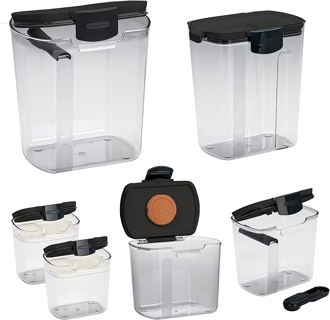 Progressive ProKeeper Baker's Airtight Kitchen Storage Canister Container Set for Flour, Sugar & More, Keeps Ingredients Fresh, with Accessories (Black, 6- Piece) - Image 2