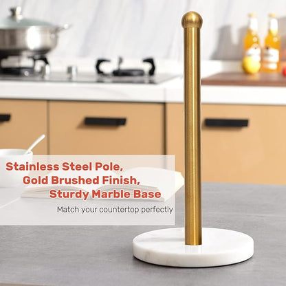 Heavy Weighted Paper Towel Holder, Easy One-Handed Design for Kitchen Stand Paper Towel Dispenser, Sturdy Base for Standard Paper Towel Rolls and Mega Paper Towel Roll (Gold Brushed)