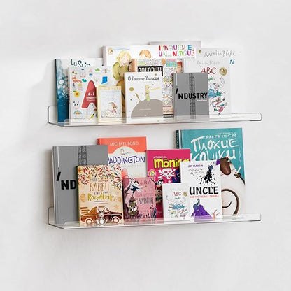 upsimples 2 Pack 23.6x5.5 Inches Acrylic Shelves for Wall Storage, Floating Bookshelves for Kids, Display Shelf Organizer for Bathroom, Bedroom, Living Room, Kitchen, Clear by upsimples