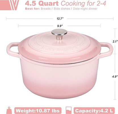 VORRINGARD Enameled Cast Iron Dutch Oven Pot with Lid, for Sourdough Bread Baking, Round Dutch Ovens, 4.5 Quart, Pink - Image 2