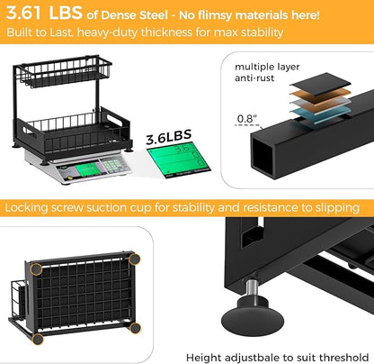 Saydear Under Sink Organizer Storage 2-Tier Premium Metal Pull-Out Kitchen Cabinet Organizer with Sliding Drawer, Height Adjustable, Heavy Duty for Kitchen & Bathroom Organizers 2 Pack Black - Image 6