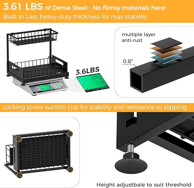 Saydear Under Sink Organizer Storage 2-Tier Premium Metal Pull-Out Kitchen Cabinet Organizer with Sliding Drawer, Height Adjustable, Heavy Duty for Kitchen & Bathroom Organizers 1 Pack Black - Image 6