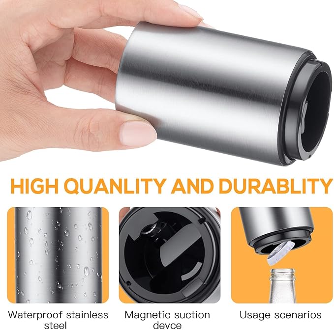 6 Pack Premium Beer Bottle Opener (Silver), Automatic Bottle Openers, Stainless Steel Push Down Beer Opener, No Damage to Bottle Cap, Portable Pop the Top Bottle Opener for Home Bars Camping Party - Image 4