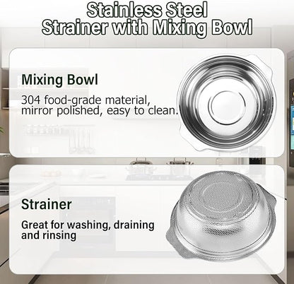 Extra Large 5.5QT Stainless Steel Colander, Large Capacity Rice Colander with Mixing Bowl, Rice Strainer for Vegetables, Fruit, Spaghetti, Pasta Strainer, Dishwasher Safe(2PC) - Image 2
