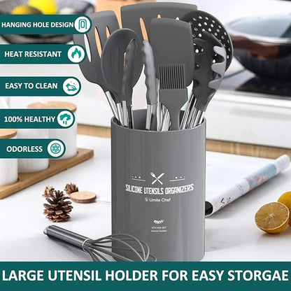 Stainless Steel Kitchen Cooking Utensil Set, Umite Chef 15 pcs Cooking Utensils - Nonstick Kitchen Utensils Cookware Set Spatula Set -Kitchen Gadgets Utensils Set, Kitchen Tools Gift (Gray) - Image 2