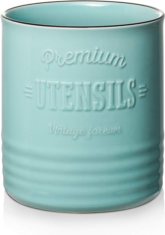 DOWAN 7.2″ Extra Large Kitchen Utensil Holder - Farmhouse Utensil Holder for Countertop - Ceramic Utensil Crock with Protection Cork Mat - Kitchen Decor & Housewarming Gift (Turquoise) by DOWAN