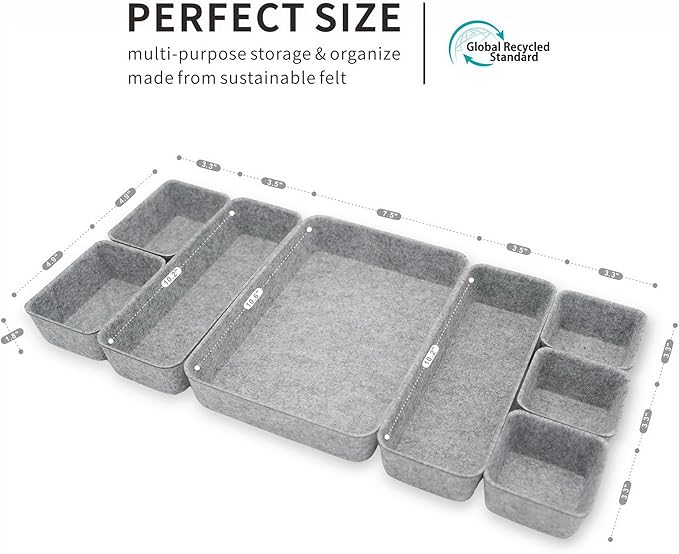 Welaxy Desk Drawer organizers tray Felt storage bins aesthetics room décor for home office dorm closet decluttering minimalist lifestyle (Gray) - Image 6