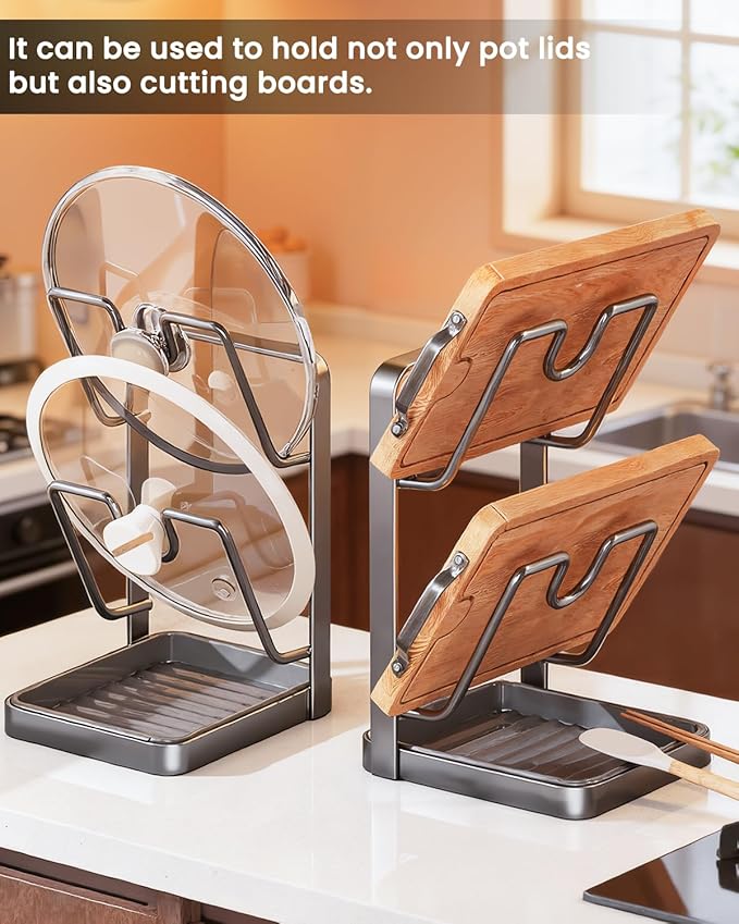 Pot Lid Organizer Holder While Cooking Kitchen Storage Rack Countertop for Inside Cabinet Spoon and Cover Pans Rest with Pan Big Crockpot over the Stove Counter Top Shelf Crock Container - Image 5