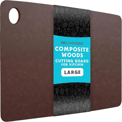 Dishwasher Safe Cutting Board for Kitchen - Large Composite Wood Chopping Board, Thin & Lightweight, Heat Resistant, BPA-Free Eco-Friendly Cutting Board for Meal Prep, 14.5 x 11.25 Inch (Nutmeg Brown) by Belwares