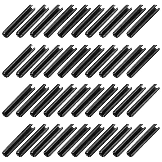 MECCANIXITY 60Pcs Slotted Split Roll Pins 1/5 Inch(5mm) Dia. 1-1/5 Inch(30mm) Length 65Mn Steel Spring Tension Expansion Dowels for Secure Fastening, Black