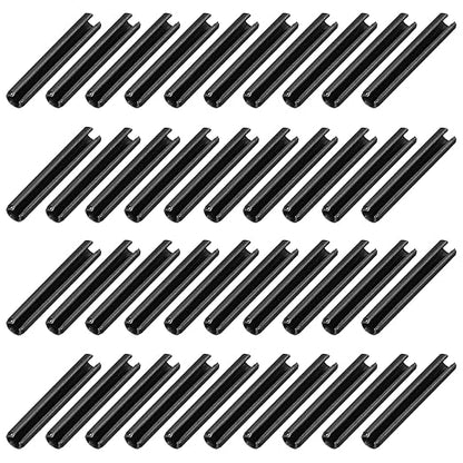 MECCANIXITY 60Pcs Slotted Split Roll Pins 1/5 Inch(5mm) Dia. 1-1/5 Inch(30mm) Length 65Mn Steel Spring Tension Expansion Dowels for Secure Fastening, Black