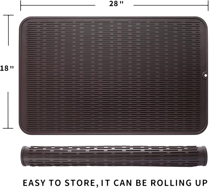 MicoYang Silicone Dish Drying Mat for Multiple Usage,Easy clean,Eco-friendly,Heat-resistant Silicone Mat for Kitchen Counter or Sink,Refrigerator or Drawer Liner Coffee 3XL 28 inches x 18 inches - Image 2