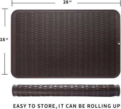 MicoYang Silicone Dish Drying Mat for Multiple Usage,Easy clean,Eco-friendly,Heat-resistant Silicone Mat for Kitchen Counter or Sink,Refrigerator or Drawer Liner Coffee 3XL 28 inches x 18 inches - Image 2
