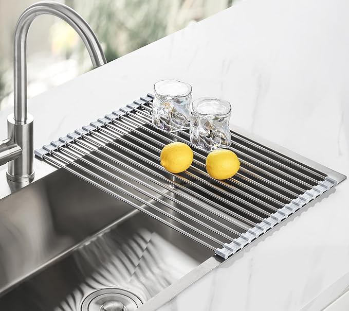 Tomorotec Stainless Steel Roll-Up Dish Drying Rack Marble Color Silicone Edges, Foldable Kitchen Rack Heat Resistant Trivet Supports up to 70 lbs, Food Safe for Dishes, Cookware & More - Image 8