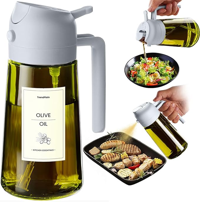 TrendPlain - Original 16oz/470ml Olive Oil Dispenser Bottle for Kitchen Gadgets and Air Fryer Accessories - Olive Oil Sprayer for Cooking w/Stickers - Ash by TrendPlain