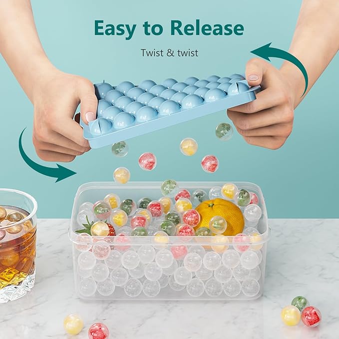 Optish 3 Pack Ice Trays for Freezer, 99 PCS Ice Cube Tray with Lid and Bin, Round Ice Cube Mold, Circle Ice Maker for Chilling Drinks (0.8 inch, Blue) - Image 3