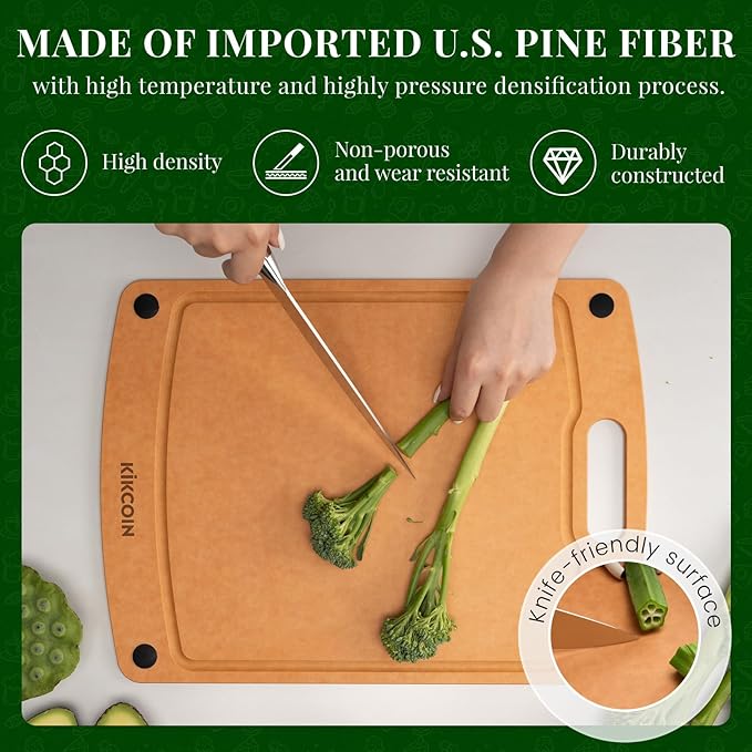 Kikcoin Wood Cutting Board, Cutting Boards for Kitchen Dishwasher Safe Non-slip Chopping Board with Juice Groove, Wood Fiber Composite Cutting Board with Handle, 17.3"*12.8" - Image 3
