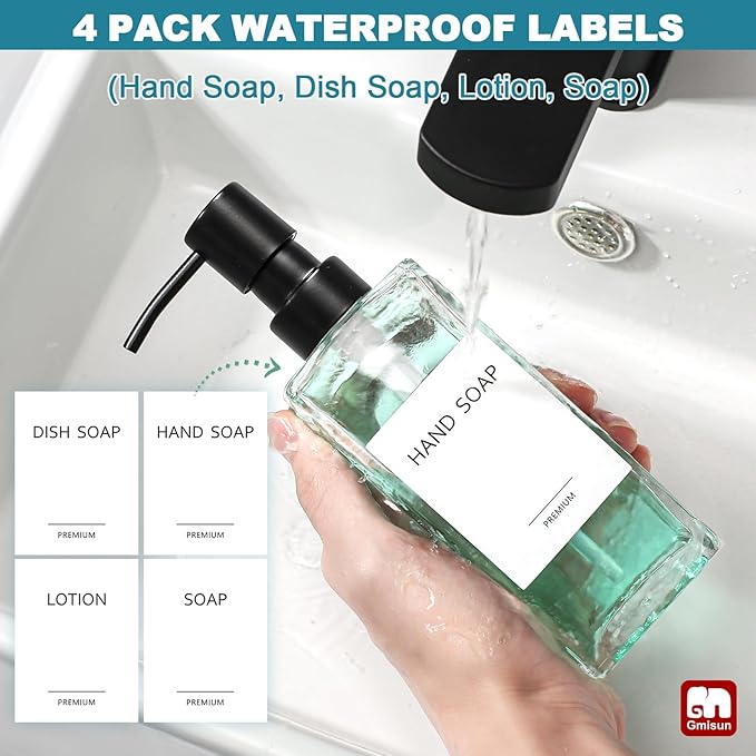 GMISUN Glass Soap Dispenser with Stainless Steel Pump, Clear Hand Soap Dispenser for Bathroom, 12 fl oz/350ml Hand and Dish Soap Dispensers Set for Kitchen, Refillable Liquid Soap and Lotion Bottle - Image 4