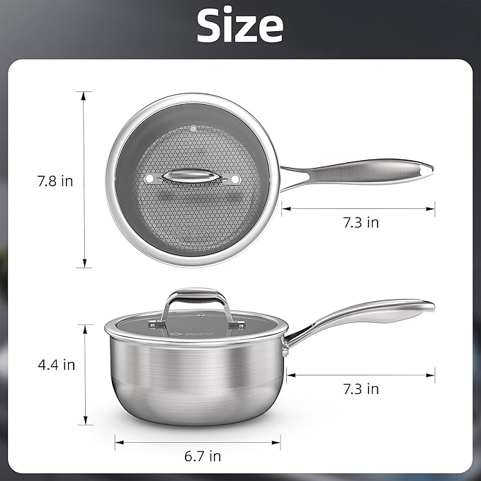 COOKER KING 3 Quart Stainless Steel Saucepan with Lid, Tri-Ply Ceramic Nonstick Pot (Metal Utensil Safe), Dishwasher & Oven Safe up to 900°F, Induction Cookware for All Stovetops - Image 7