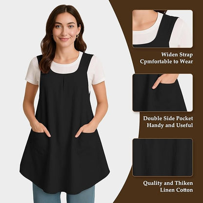 Apron for Women with Pocket Cotton Linen, Japanese Cross Back Apron for Gardening Painting
