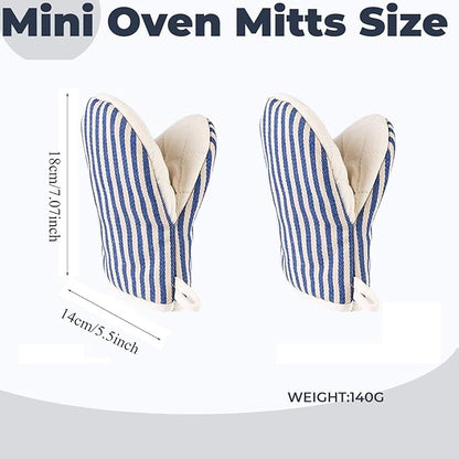 1 Pair Mini Oven Mitts,High Heat Resistant Oven Gloves,Kitchen Short Oven Mit with Hanging Loop for BBQ, Baking, Cooking and Grilling, (Blue) - Image 3