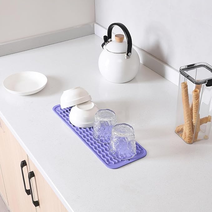 MicoYang Silicone Dish Drying Mat for Multiple Usage,Easy clean,Eco-friendly,Heat-resistant Silicone Mat for Kitchen Counter,Sink,Bar,Bottle,or Cup Light Purple M 17 inches x 6 inches - Image 6