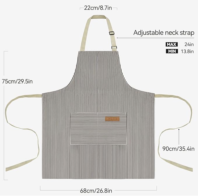 NLUS 2 Pack Cooking Aprons for Women with Pockets, Adjustable Kitchen Bib Aprons Chef Aprons for Women Men(Brown Pinstripes) - Image 5