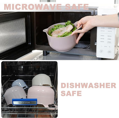 BoxedHome Nesting Plastic Mixing Bowl Set with Pour Spouts and Handles - Non Slip Bottom, BPA free Microwave & Dishwasher Safe(Khaki Pink, 4 Pack) - Image 8