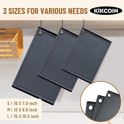 Kikcoin Plastic Cutting Boards for Kitchen, 3-Piece Large Cutting Board Set Dishwasher Safe Chopping Boards with Non-slip Feet and Juice Grooves, Gray - Image 2