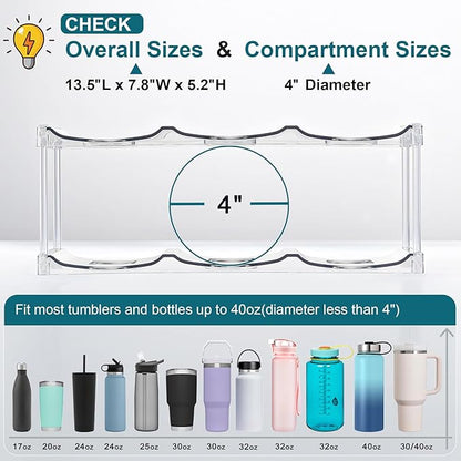LARGER Compartment - Stackable Water Bottle Organizer Holder - for Stanley & Others' Large Tumbler - Clear Wine Rack, Cup Bottle Holder for Cabinet Home Countertop Fridge Pantry Shelf, 4 Tier Hold 12 - Image 4