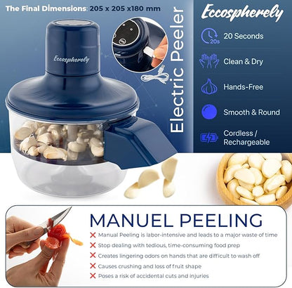 Automatic Electric Peeler, 1300mAh Cordless Rechargeable Fruit & Vegetable Peeling Machine,Easy-Clean Multi-Function Tool for Garlic, Cherry Tomato & Plum