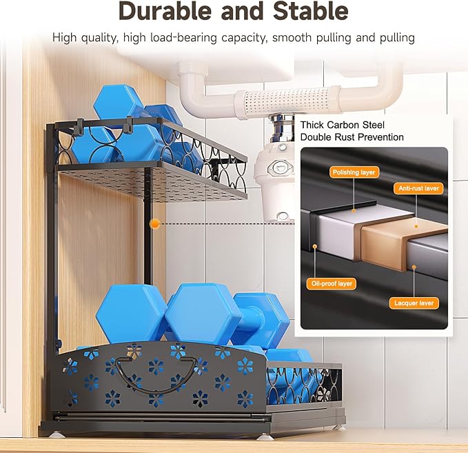 Sevenblue 2 Packs Under Sink Organizer, Height Adjustable 2 Tier Under Kitchen Sink Organizer, Multi-Purpose Storage Shelf for Kitchen Bathroom Cabinet (Metal, Extra Large) - Image 5