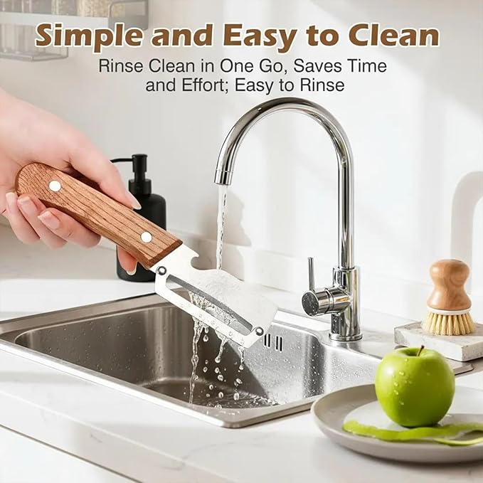 Roselli Wooden-Handled Stainless Steel Shredder and Peeler, Multifunctional Vegetable Peelers for Kitchen, Stainless Steel Peeler Knife with Wooden Handle & Bottle Opener (Shredder*1)