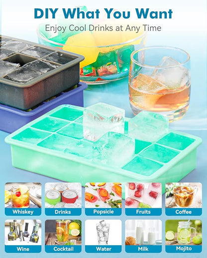 Silicone Ice Cube Trays for Freezer Set of 2, Square Ice Cubes Mold, Easy Release Silicone Old Fashioned Ice Cube Tray, Mini Fridge Rubber Ice Cube Tray for Whiskey Cocktail Coffee Soup - Image 2