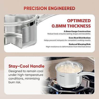 SUNHOUSE – 2 Quarts Stainless Steel Sauce Pan with Lid - PFOA-Free, Stainless Steel Sauce Pan, Advanced Impact Bonding Induction Base, Stay-Cool Handle, Compatible with All Cooktops - Image 4