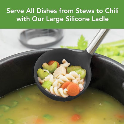 Tovolo Silicone Ladle With Stainless Steel Handle Deep Soup Ladle for Cooking Canning Serving Soup Punch Stew Sauce, Large Kitchen Utensil Spoon Dishwasher Safe BPA Free Silicone Black - Image 2