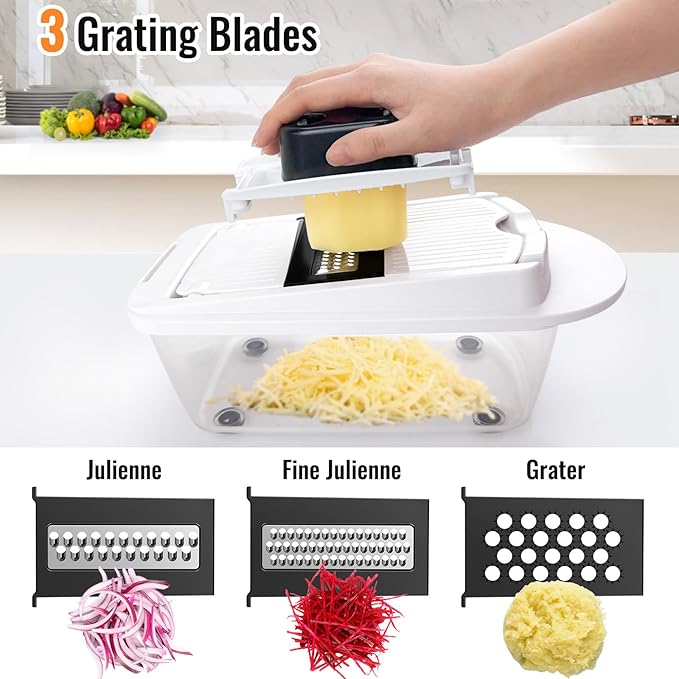 12 Blade All-in-1 Vegetable Chopper Mandoline Slicer with Container, Spiralizer with Containers, Food Chopper, Onion Chopper, Veggie Cutter for Salad, Kitchen Gadgets Accessories Essentials, White - Image 6