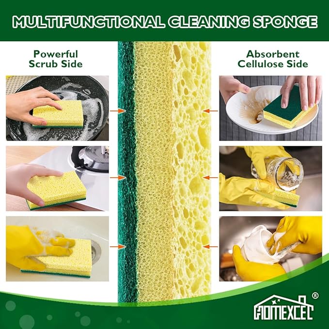 HOMEXCEL Sponges Kitchen 12pcs, Heavy Duty Sponges for Dishes, Scrub Cleaning Sponge for Non-Coated Cookware, Dishes, Pots, Pans, Dual Sided Dish Sponge for Kitchen, Household, Bathroom and More - Image 5